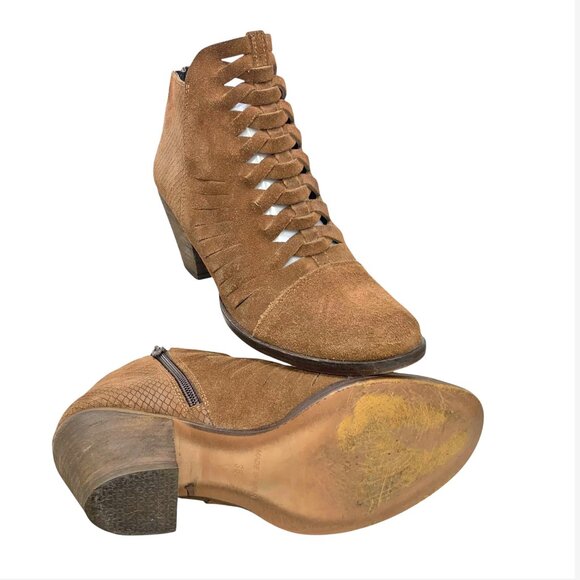 Free People Loveland Brown Suede Snake Embossed Zip Booties‎ - Picture 11 of 12
